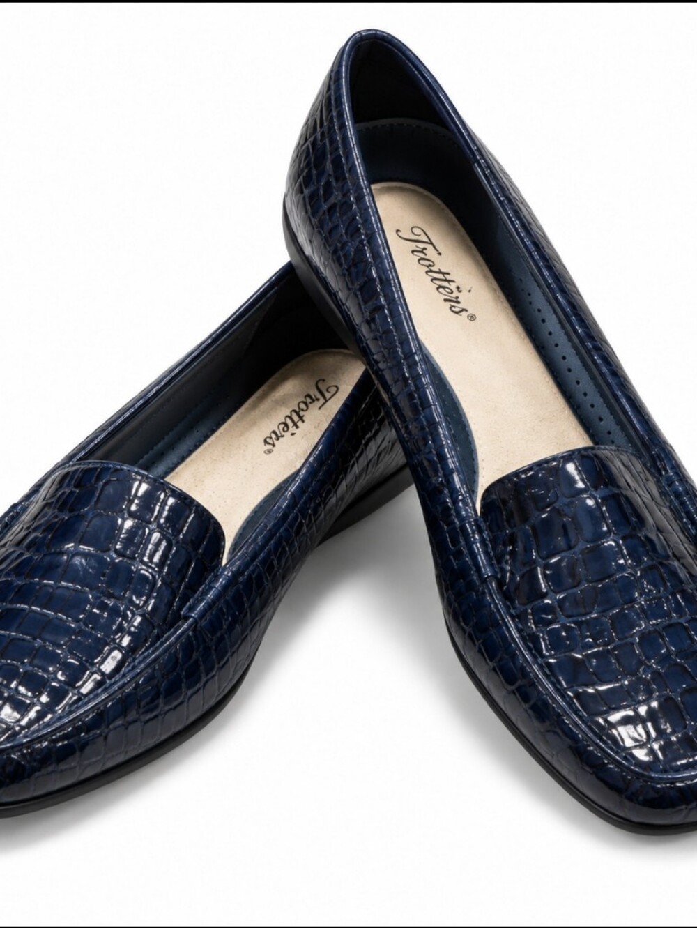 Trotters Navy Croc Embossed Leather Womens Loafers Sz 11